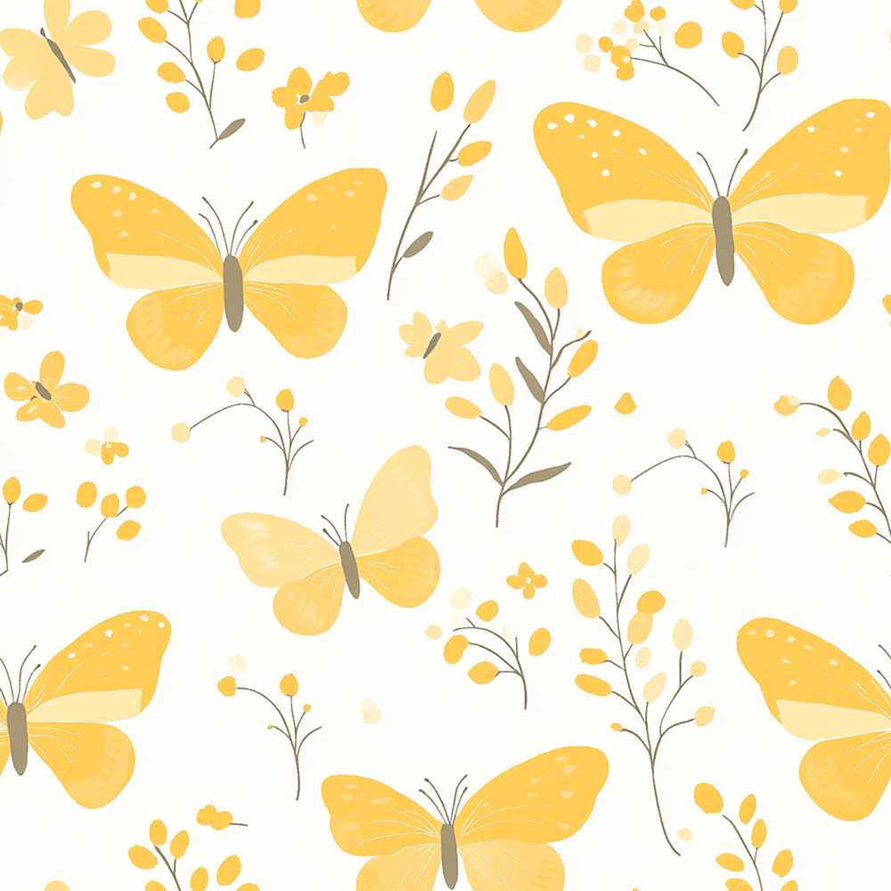 Yellow Butterflies Floral Spring Wildflower Pattern Botanical