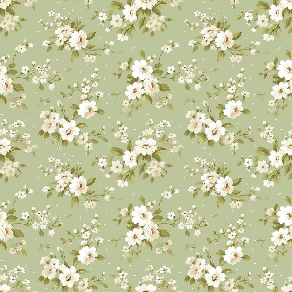 Elegant White Flowers Green Background Wildflower Pattern Botanical