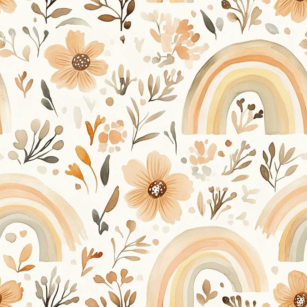 Boho Neutral Rainbow Floral Wildflower Pattern Botanical