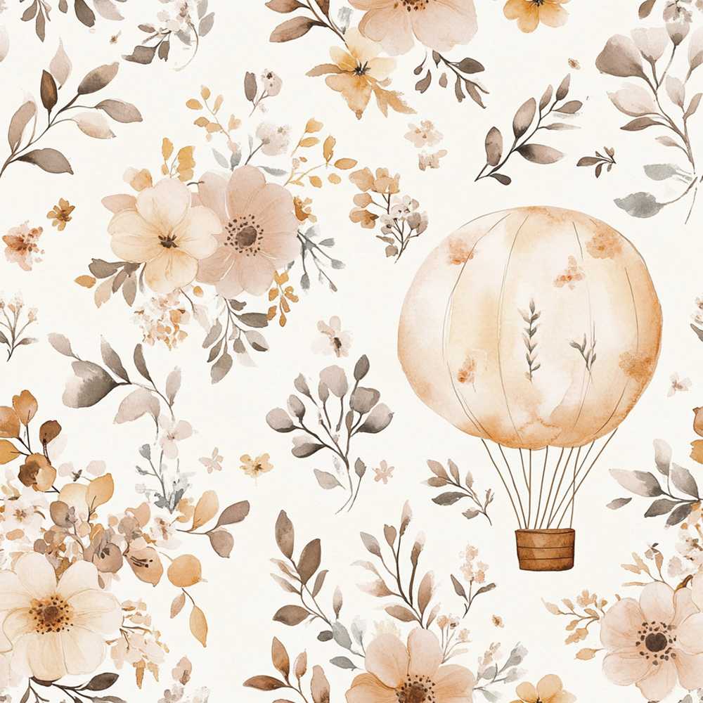 Vintage Floral Hot Air Balloon Wildflower Pattern Botanical
