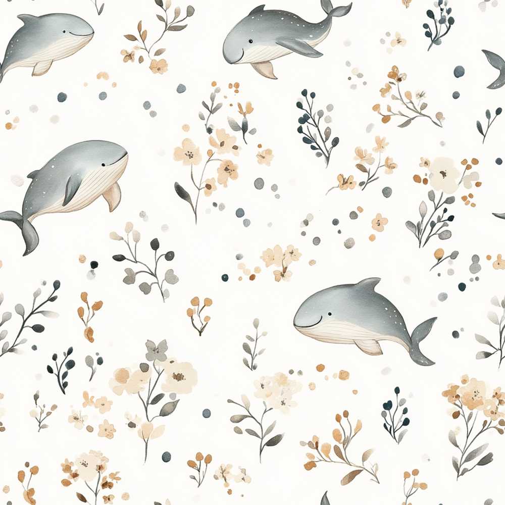 Cute Whales Ocean Floral Minimal Wildflower Pattern Botanical
