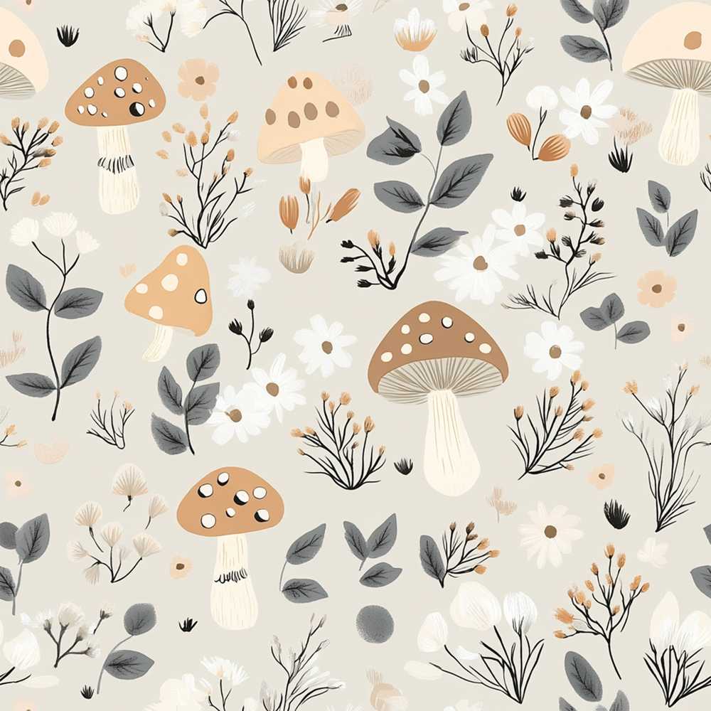 Cute Woodland Mushrooms Floral Wildflower Pattern Botanical