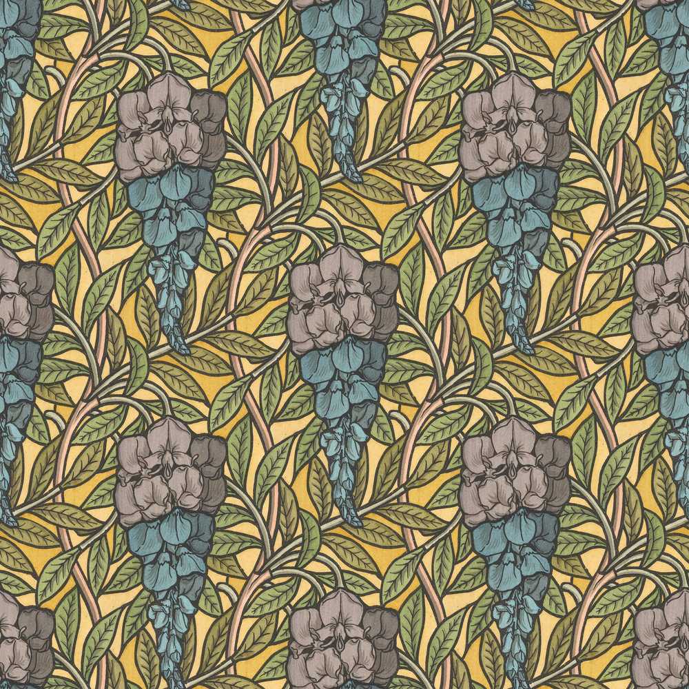 Art Nouveau Floral Blue Yellow Wildflower Pattern Botanical