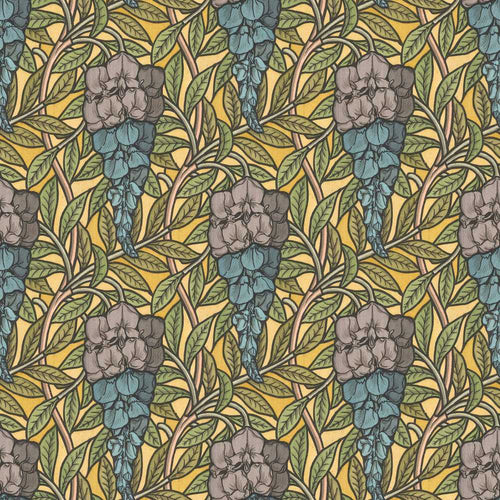Art Nouveau Floral Blue Yellow Wildflower Pattern Botanical