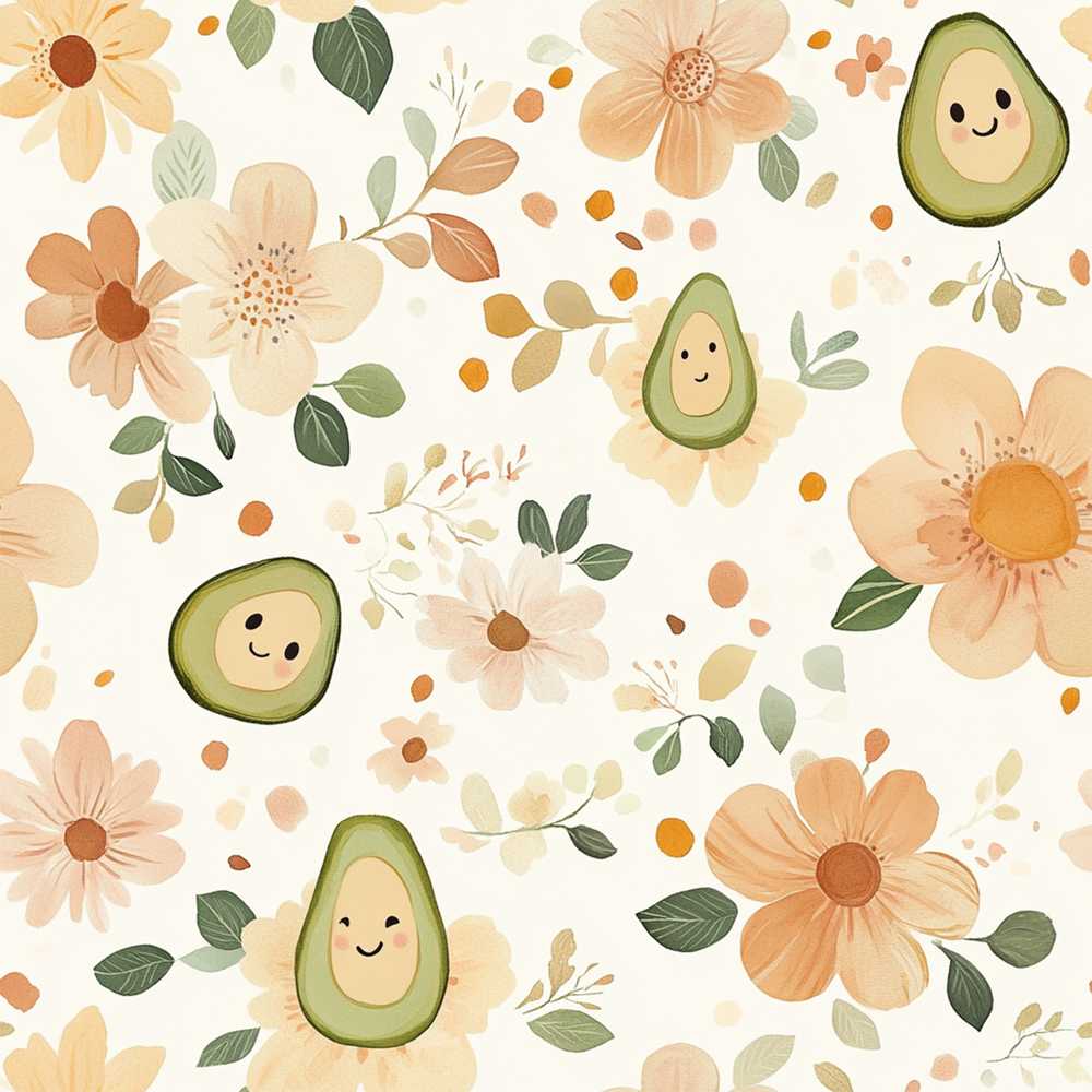Cute Avocado Floral Pastel Wildflower Pattern Botanical