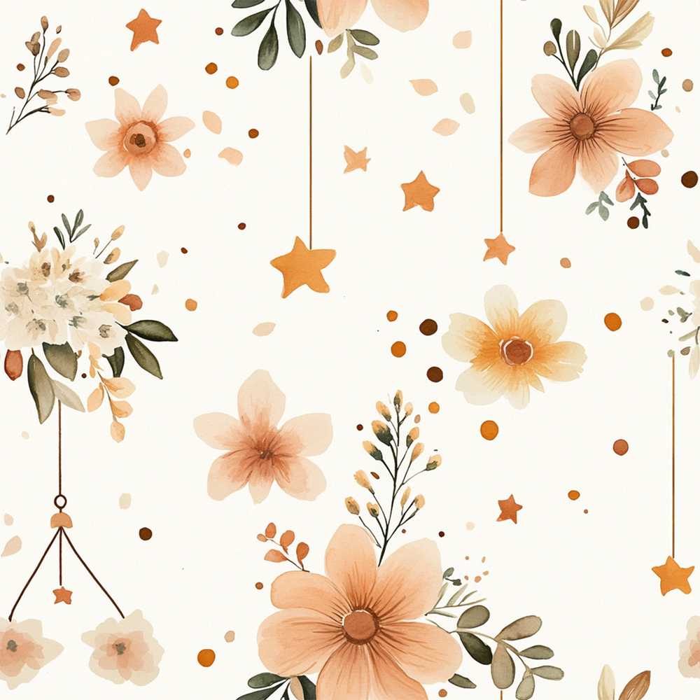 Boho Stars Floral Hanging Elements Wildflower Pattern Botanical