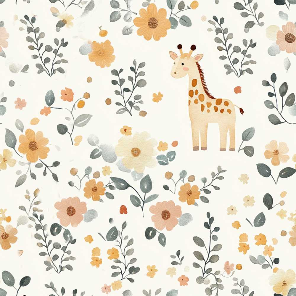 Cute Giraffe Floral Nursery Wildflower Pattern Botanical
