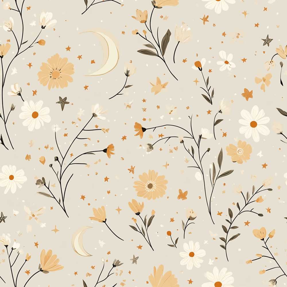 Moon Stars Floral Dreamy Wildflower Pattern Botanical