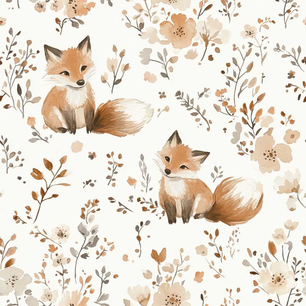 Cute Fox Woodland Floral Wildflower Pattern Botanical