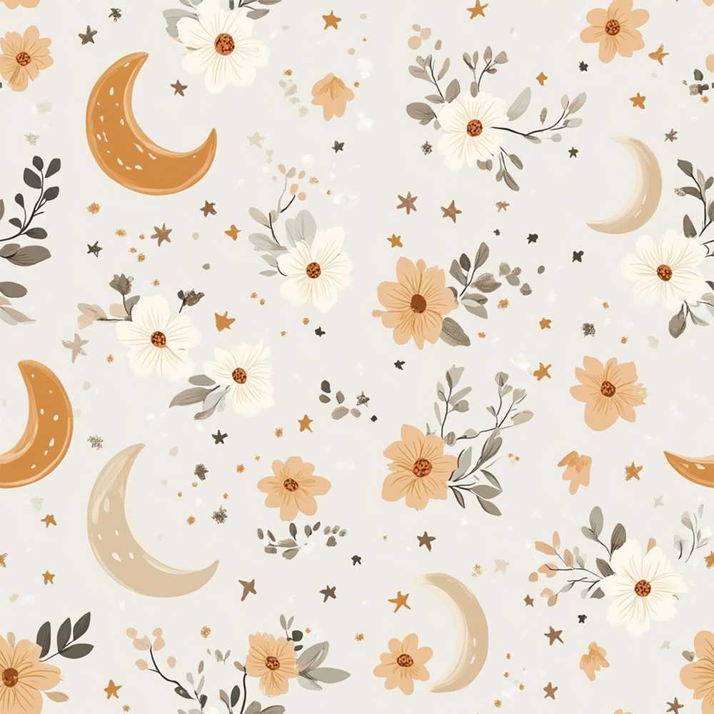 Boho Moon Stars Floral Dreamy Wildflower Pattern Botanical