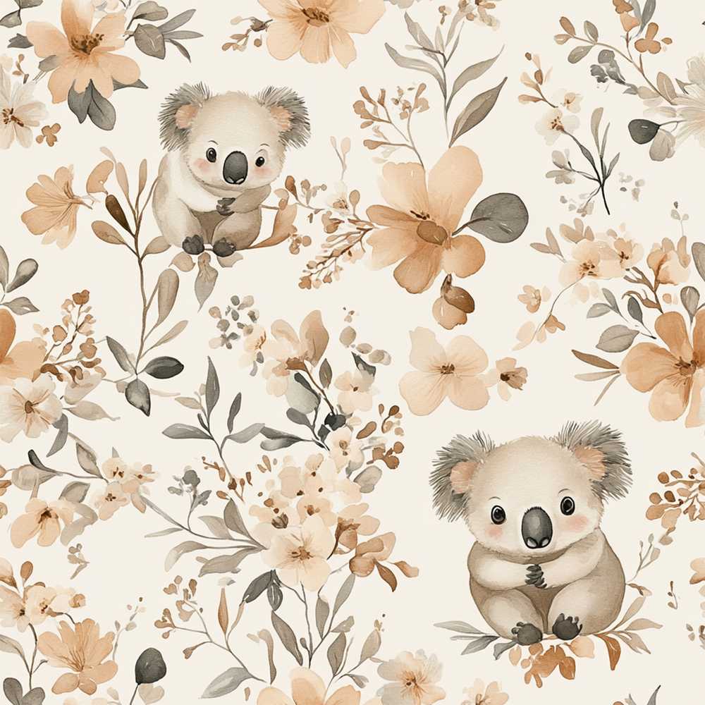 Cute Koala Floral Nursery Soft Neutral Wildflower Pattern Botanical