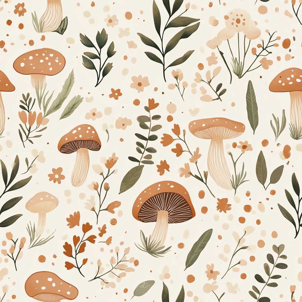 Autumn Mushroom Botanical Wildflower Pattern Decorative Illustration