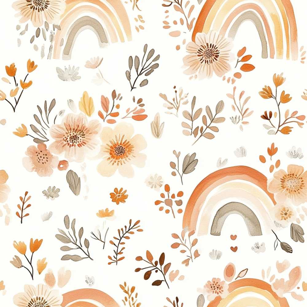 Boho Rainbow Floral Neutral Wildflower Pattern Botanical