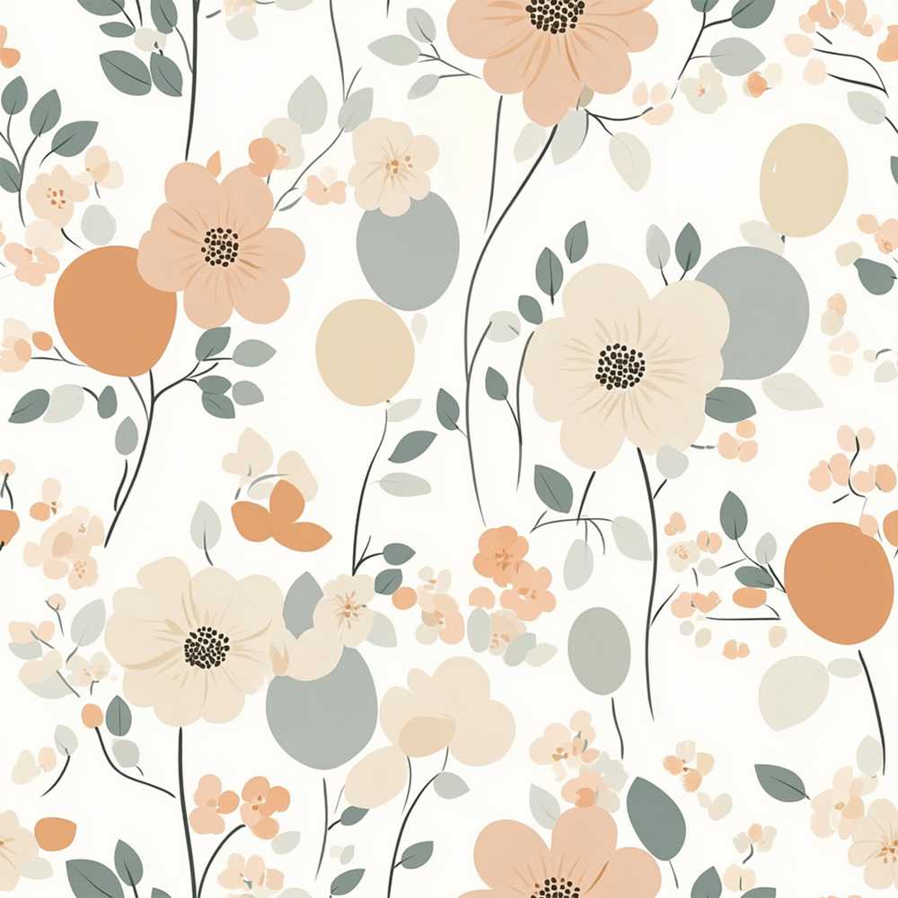 Minimal Floral Abstract Soft Neutral Wildflower Pattern Botanical