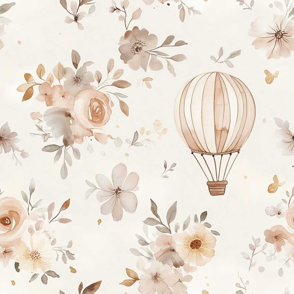 Vintage Floral Balloon Soft Neutral Wildflower Pattern Botanical