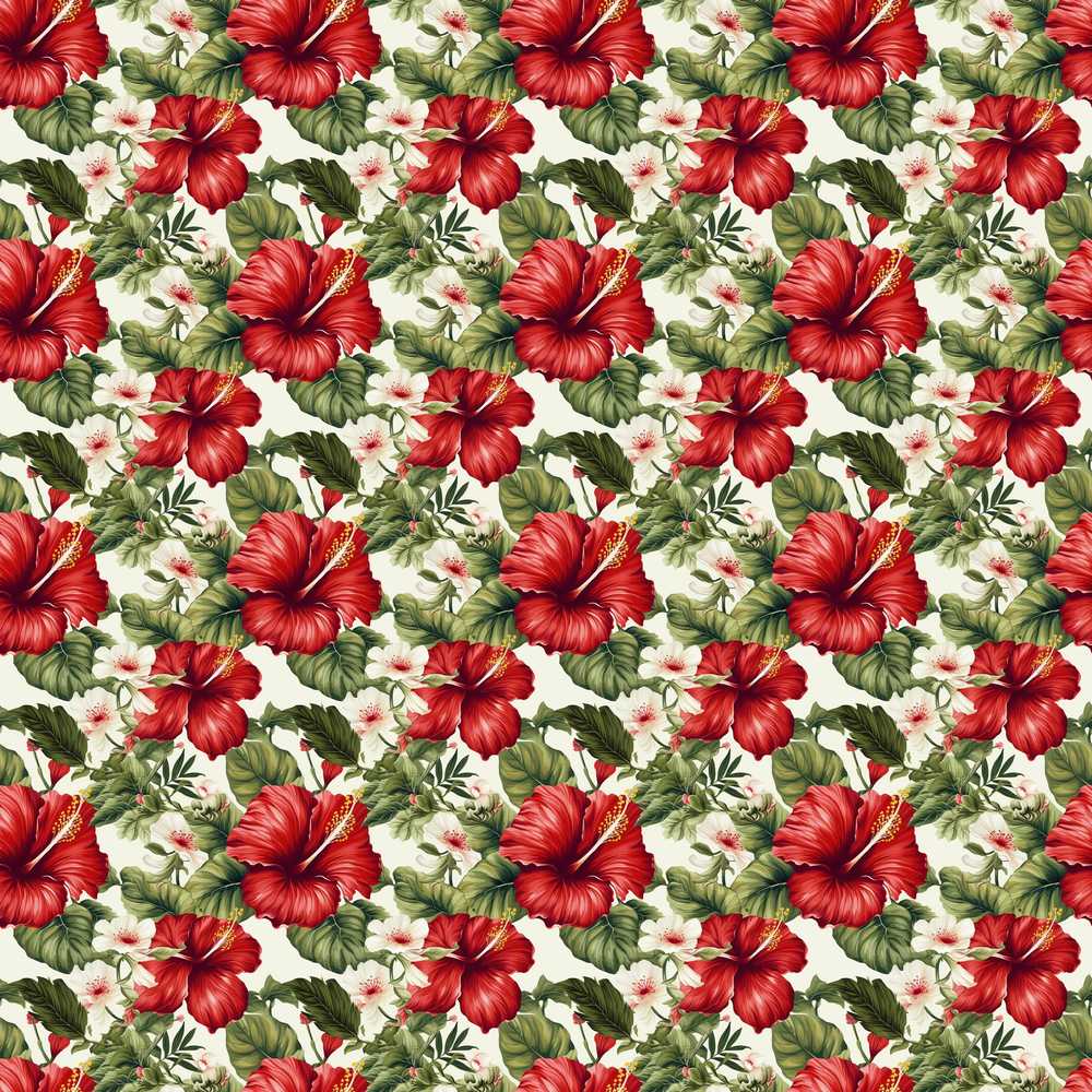 Tropical Red Hibiscus Floral Botanical Wildflower Pattern