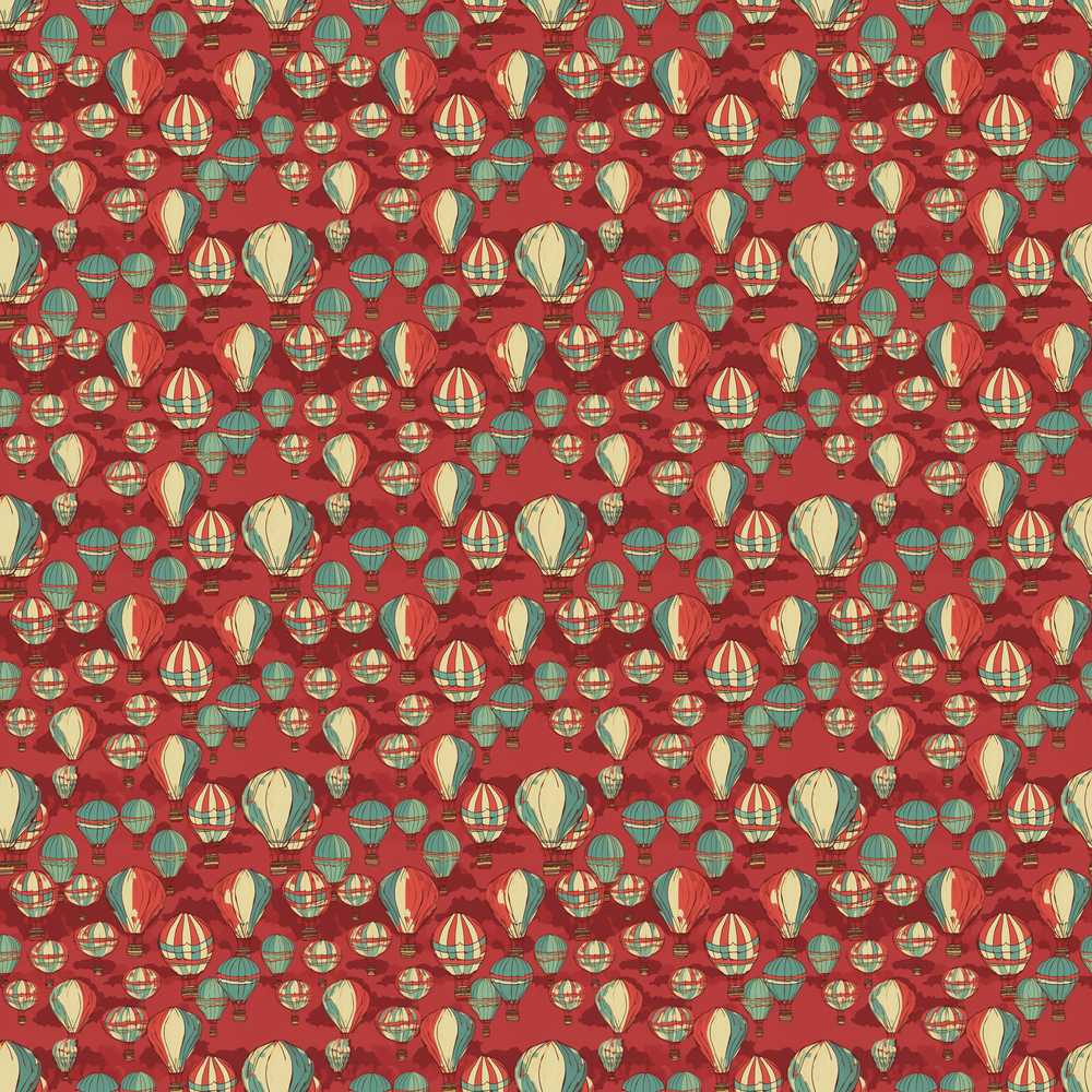Retro Hot Air Balloon Red Sky Vintage Decorative