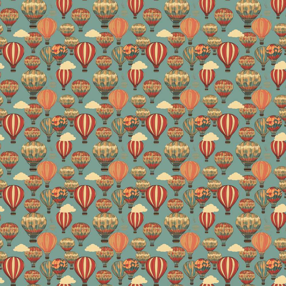 Boho Hot Air Balloon Clouds Sky Decorative Repeat