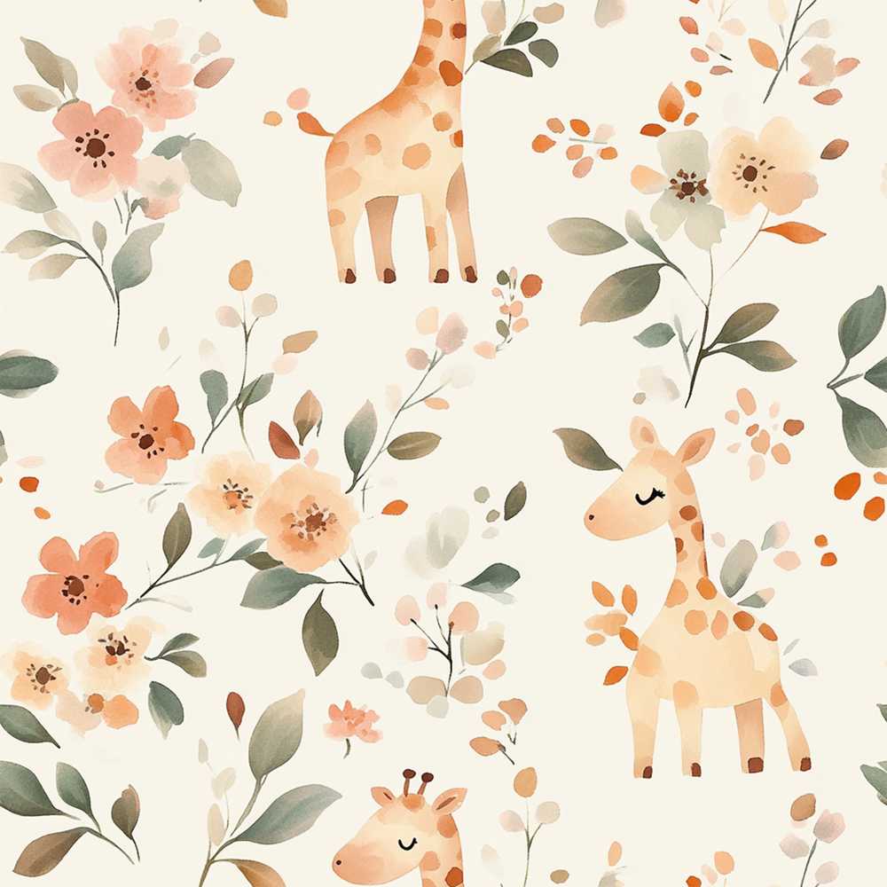 Cute Baby Giraffe Floral Nursery Wildflower Pattern Botanical
