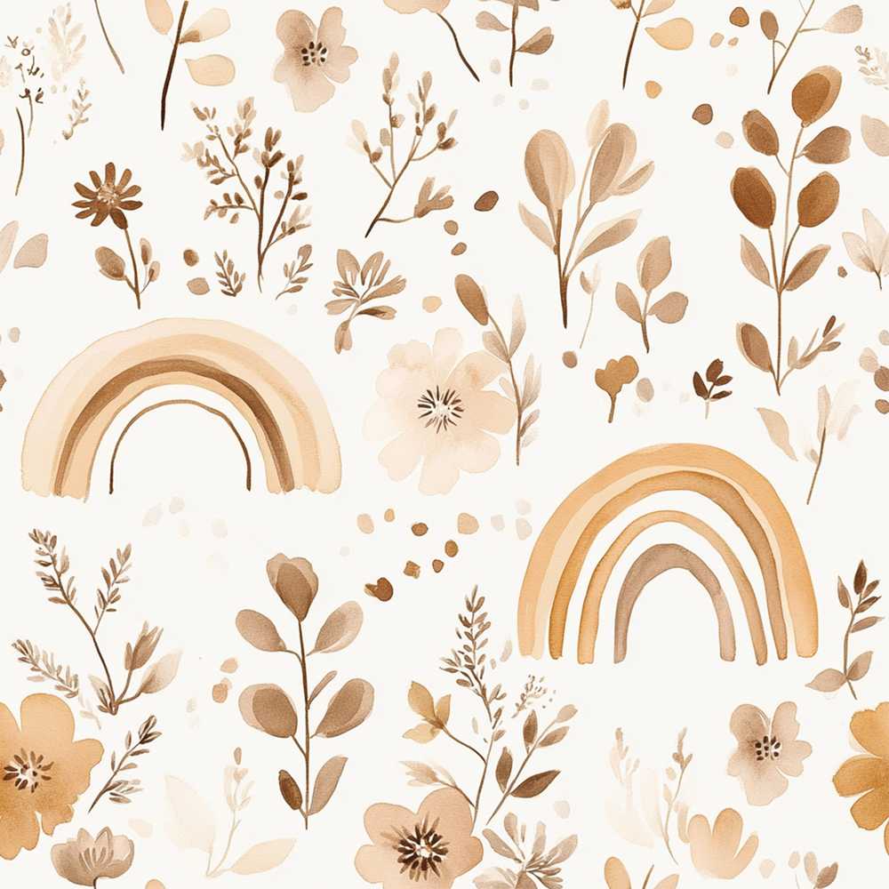 Neutral Boho Rainbow Floral Watercolor Wildflower Pattern Botanical
