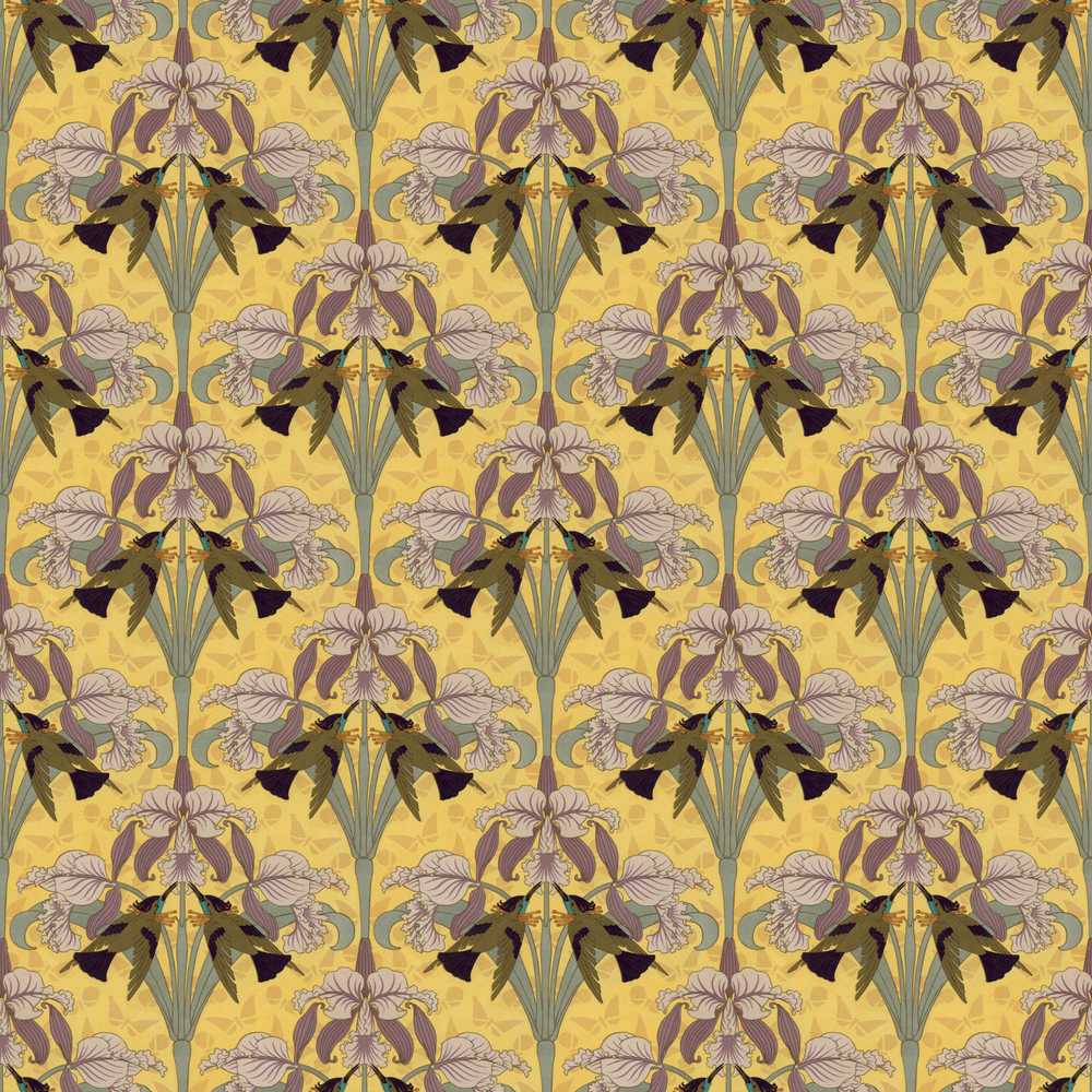 Art Nouveau Iris Floral Vintage Yellow Wildflower Pattern Botanical