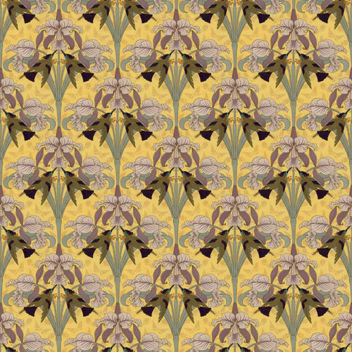 Art Nouveau Iris Floral Vintage Yellow Wildflower Pattern Botanical
