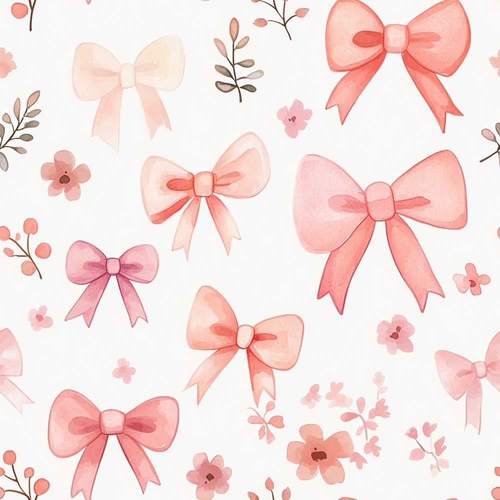 Watercolor Pink Bow Ribbon Cute Floral Wildflower Pattern Botanical
