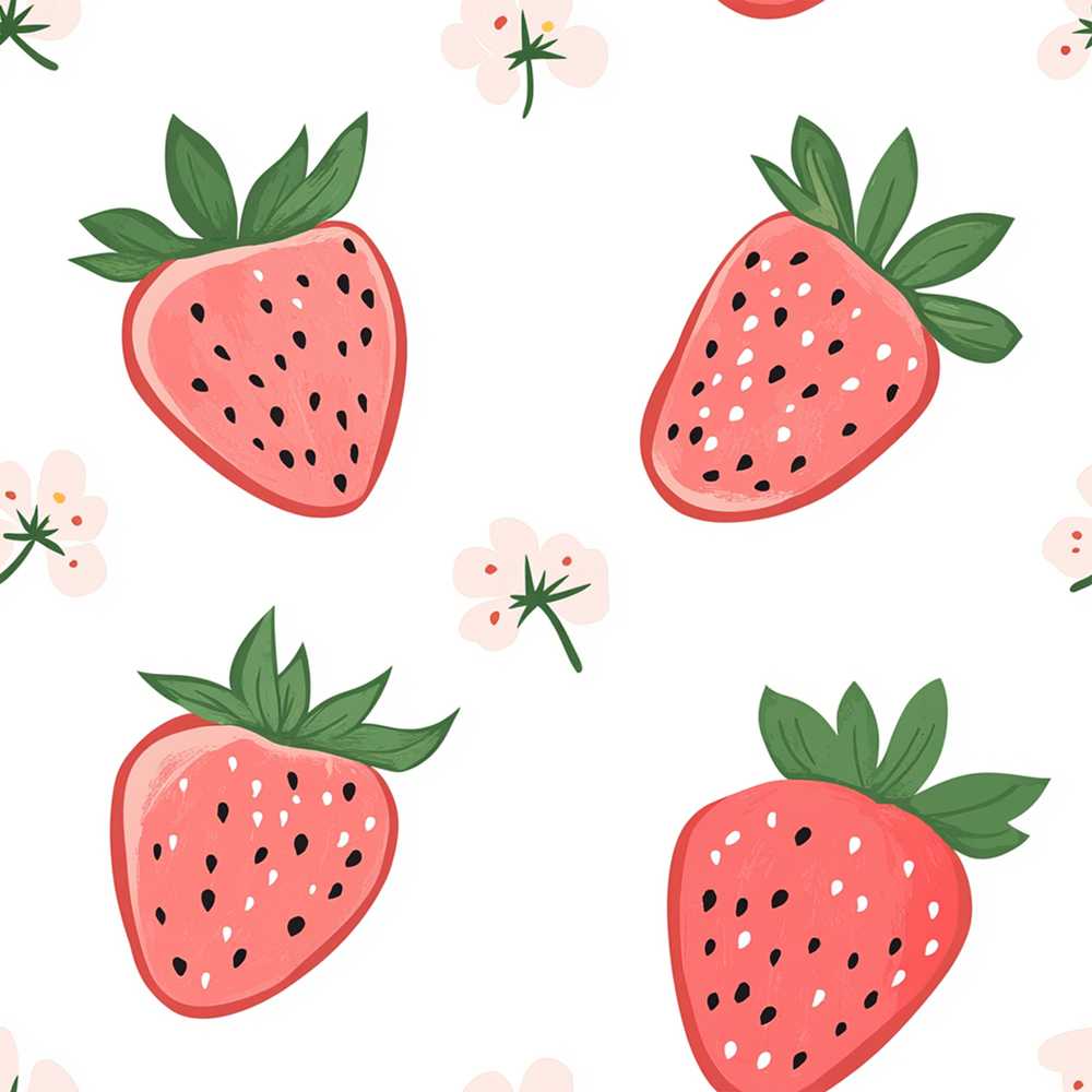 Cute Strawberry Floral Pastel Wildflower Pattern Botanical