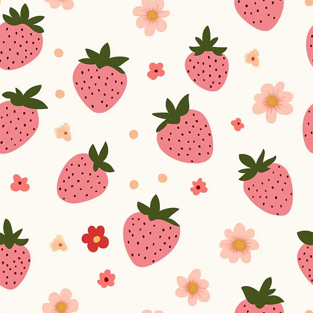 Cute Strawberry Daisy Floral Soft Wildflower Pattern Botanical
