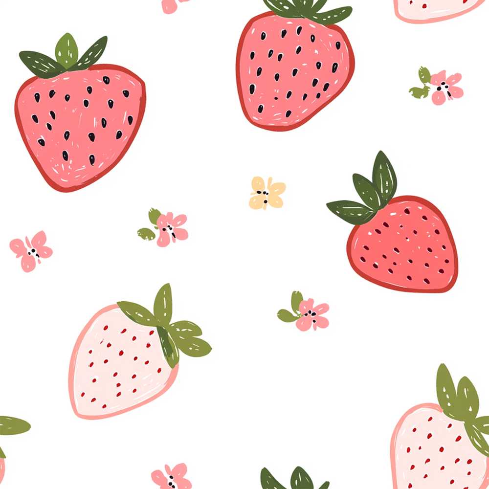 Cute Strawberry Minimal Floral Soft Wildflower Pattern Botanical