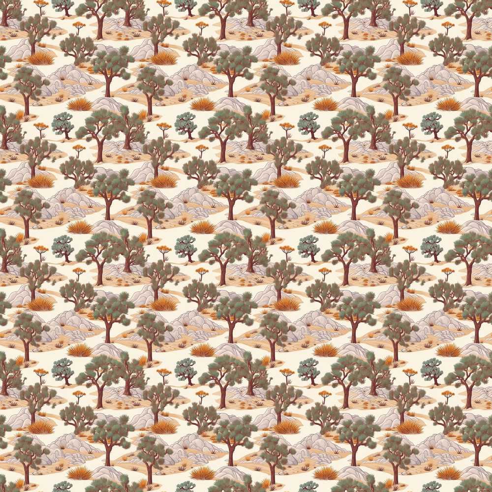 Desert Oasis Trees Rocks Scenic Decorative Repeat Pattern