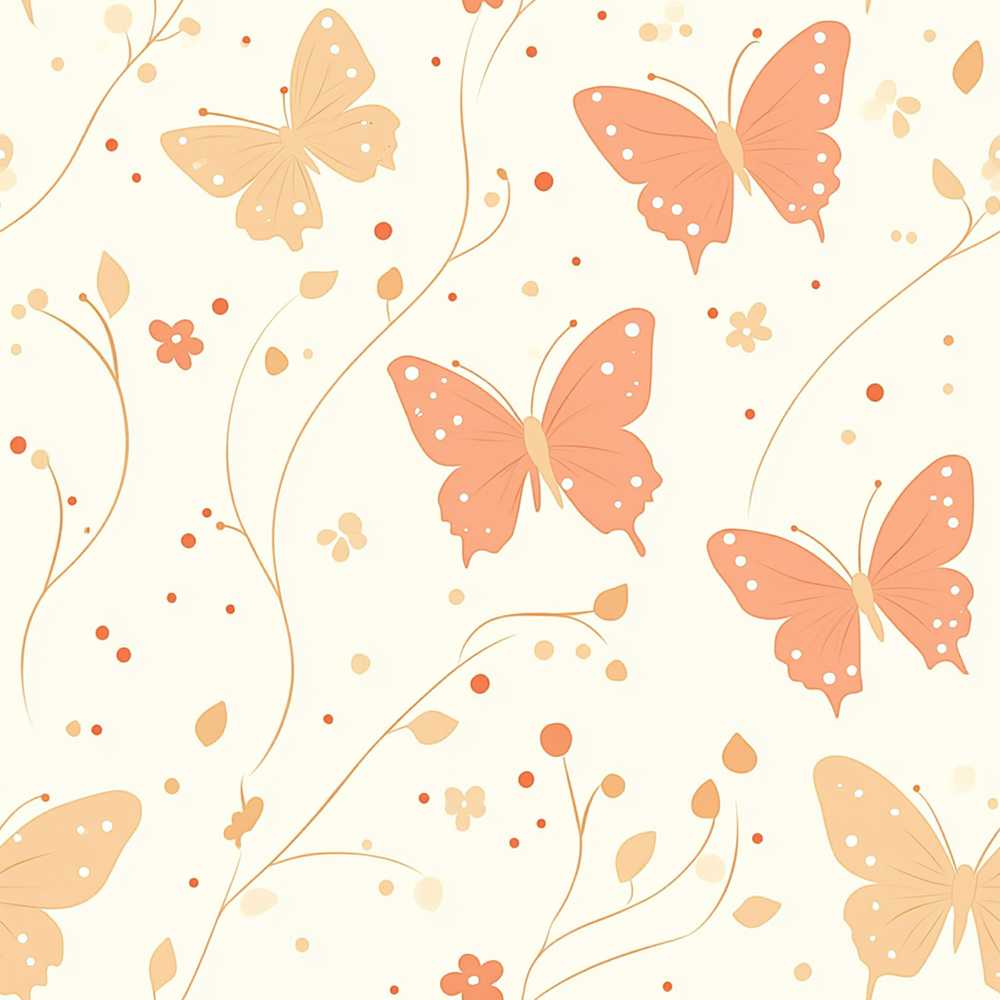 Soft Peach Butterfly Floral Elegant Wildflower Pattern Botanical