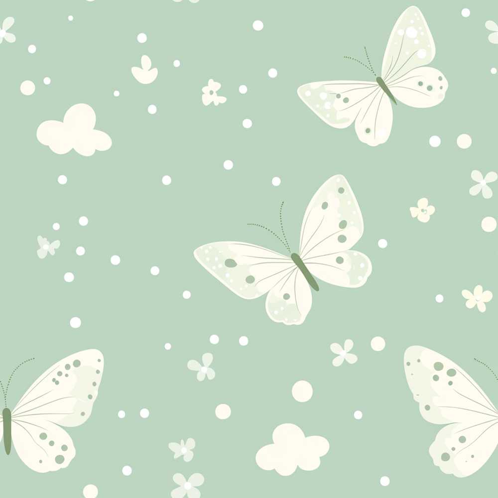 Mint Green Butterfly Soft Dreamy Illustration Repeat Pattern