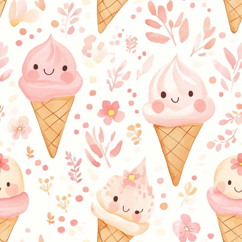Cute Kawaii Ice Cream Floral Sweet Wildflower Pattern Botanical