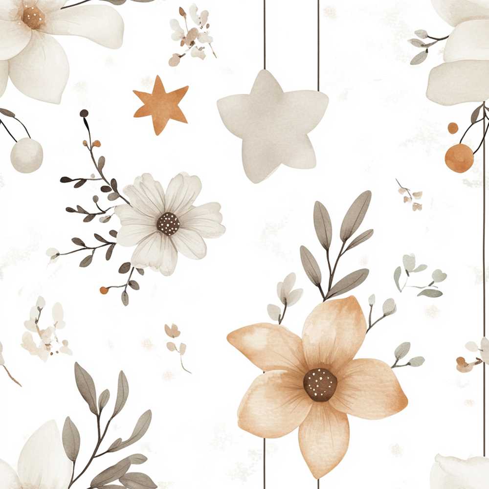 Neutral Floral Star Nursery Watercolor Wildflower Pattern Botanical
