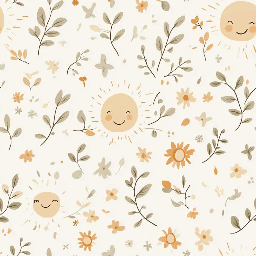 Smiling Sun Floral Nature Cute Wildflower Pattern Botanical