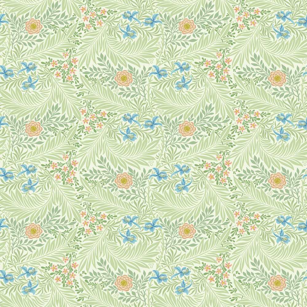 Soft Green Floral Bird Garden Wildflower Pattern Botanical