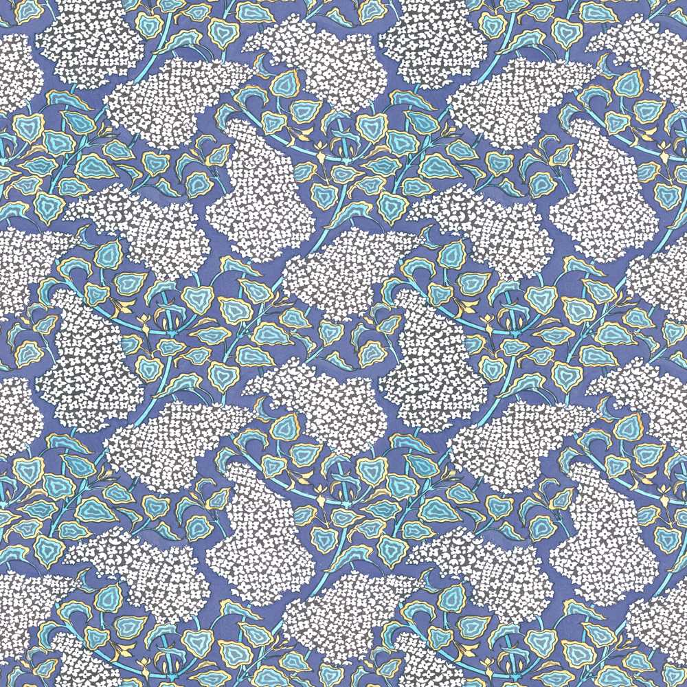 Blue Hydrangea Floral Vintage Wildflower Pattern Botanical