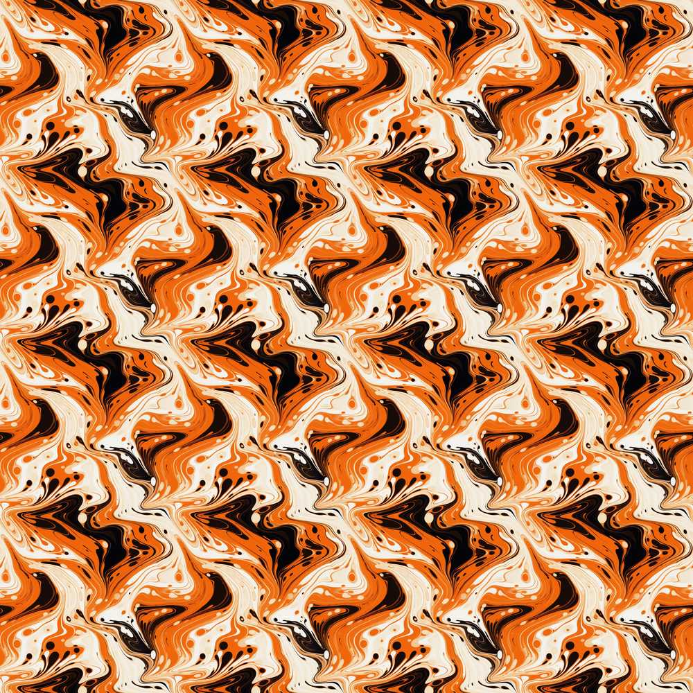 Orange Cream Black Fluid Marble Art Texture Pattern