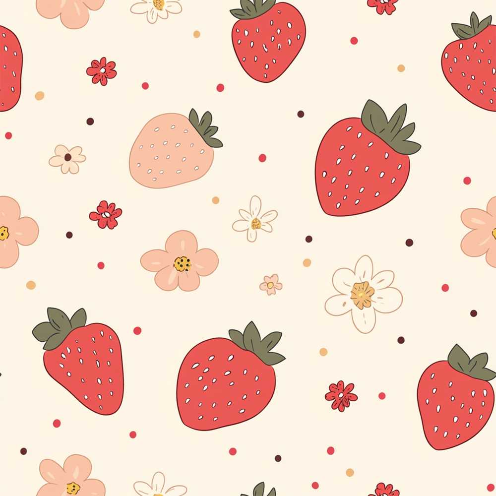 Cute Strawberry Floral Doodle Wildflower Pattern Botanical