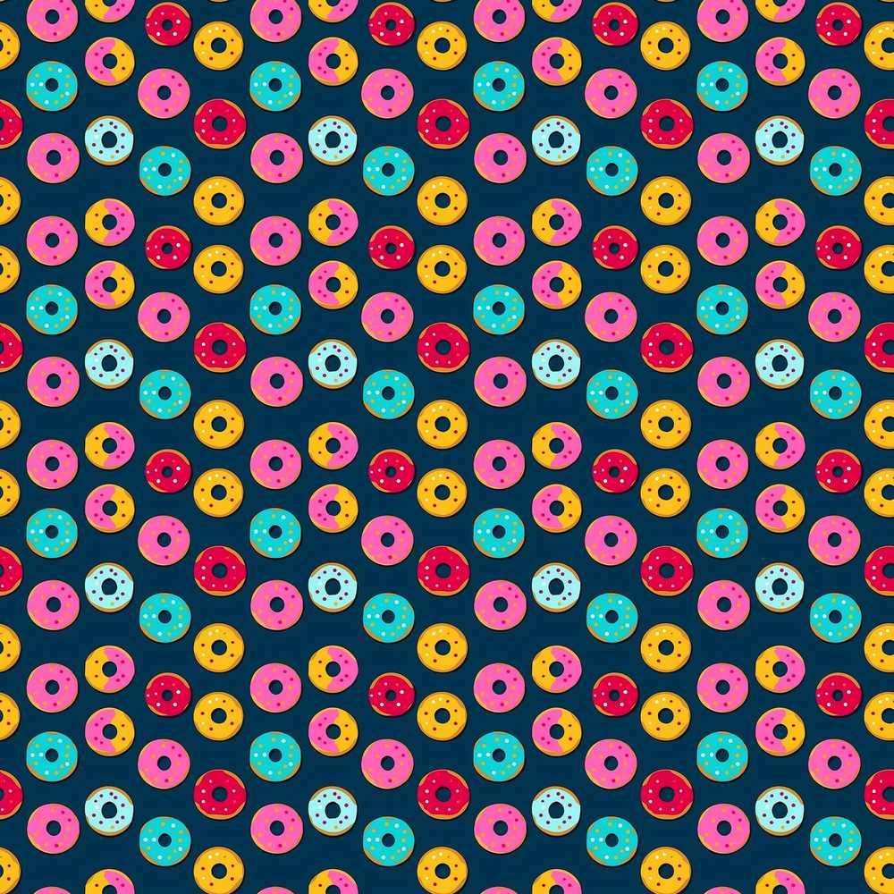 Colorful Donut Pattern on Dark Blue Background Illustration