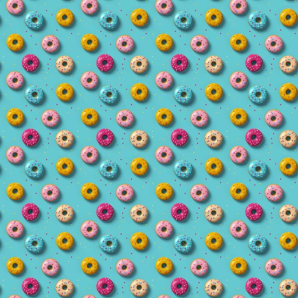 Pastel Donut Sweet Treat Pattern on Blue Background