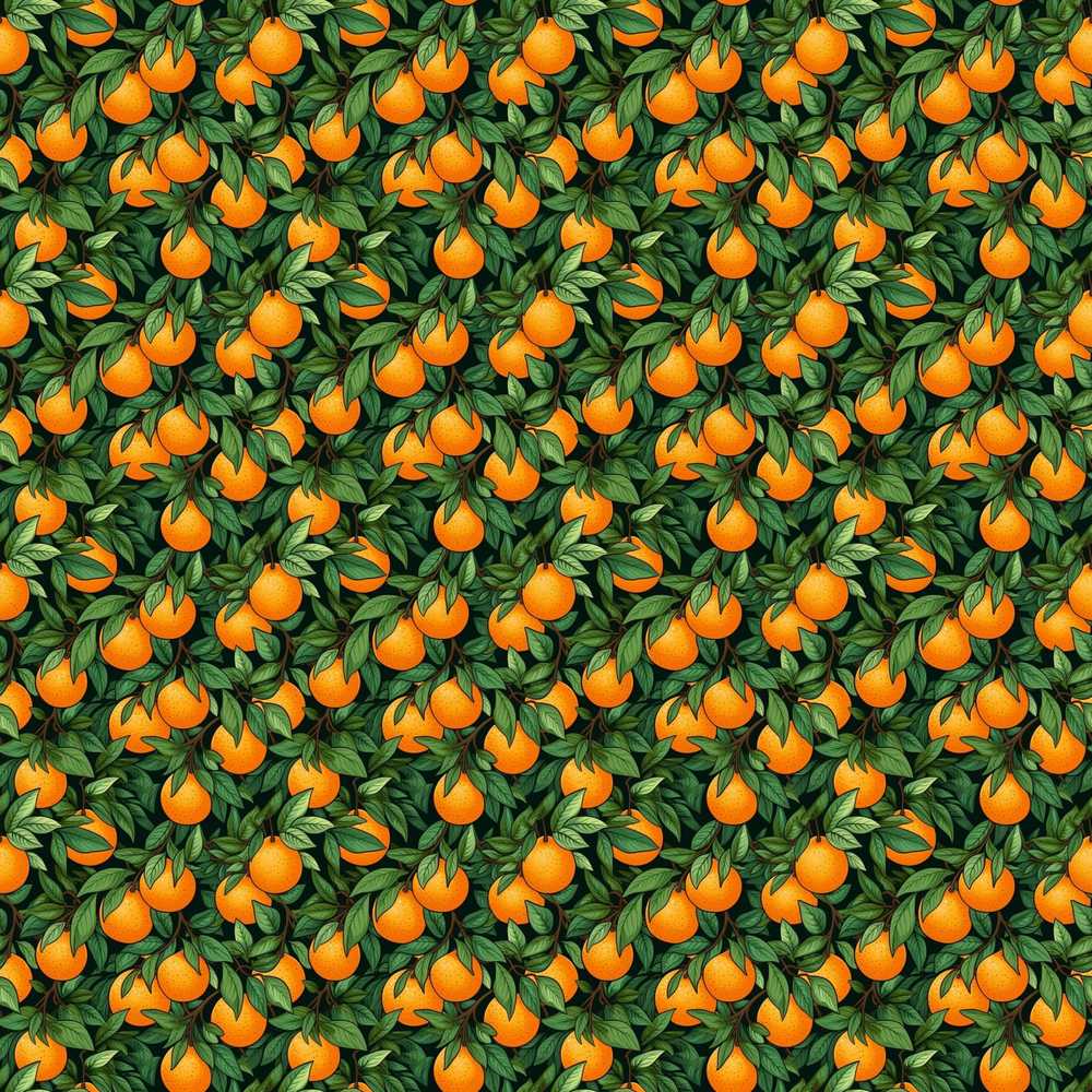 Orange Fruit Leaves Dense Botanical Wildflower Pattern