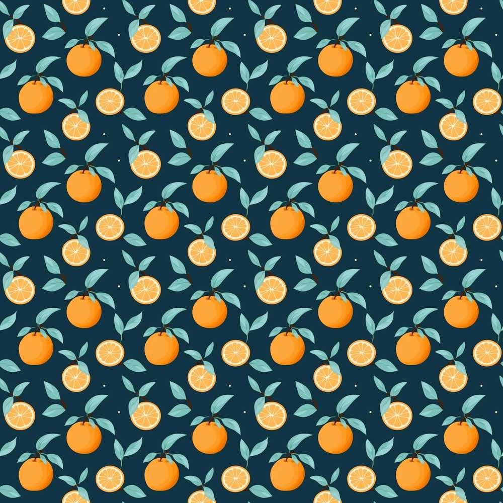 Cute Orange Slice and Leaf Pattern on Dark Background