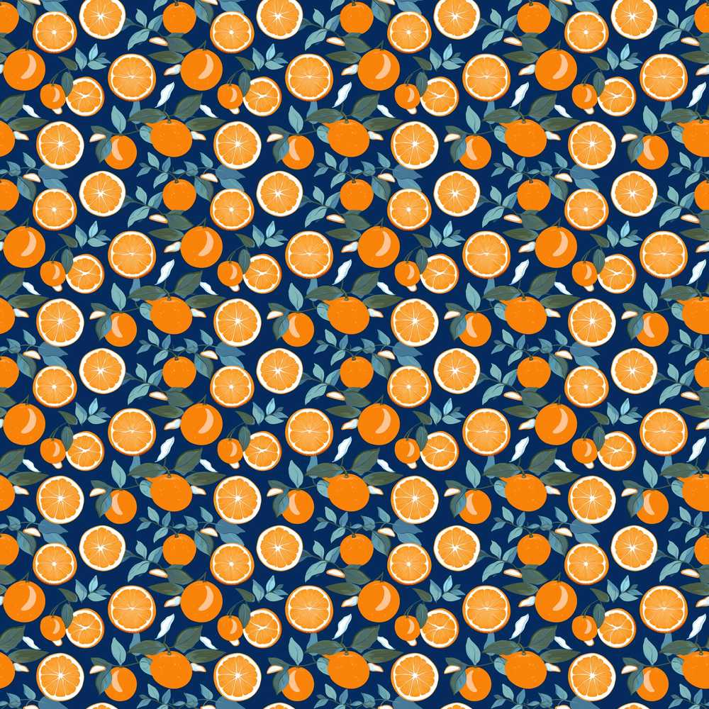 Orange Fruit and Citrus Slice Pattern on Navy Background