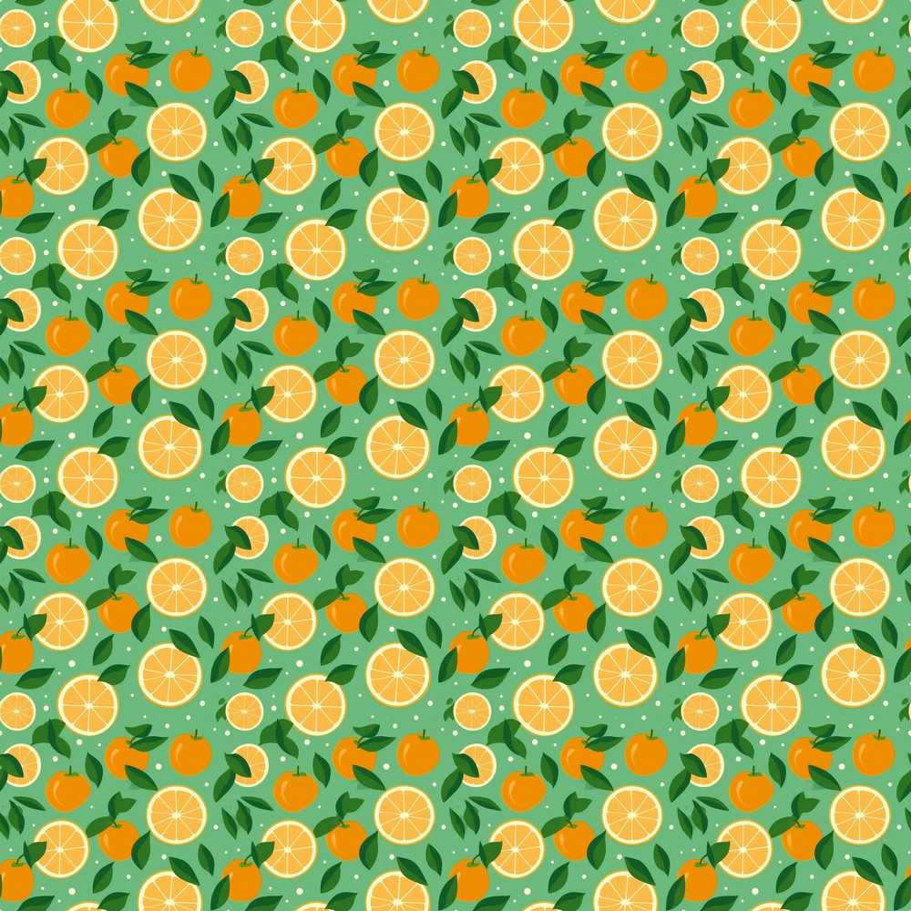 Cute Orange and Leaf Pattern on Soft Green Background