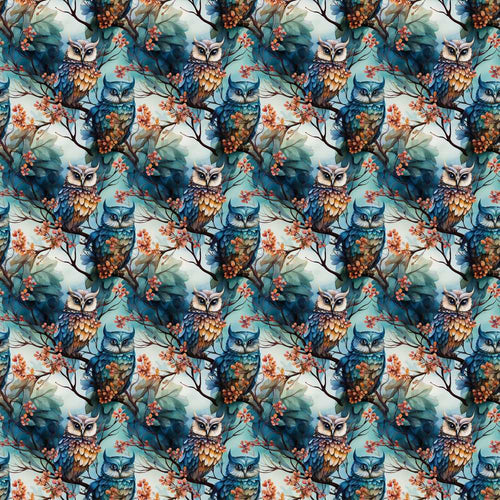 Artistic Owl Bird on Branches with Soft Blue Floral Background