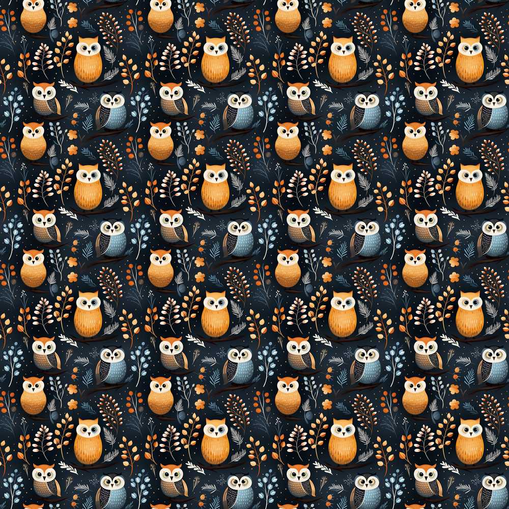 Minimal Cute Owl Birds with Botanical Elements Dark Background
