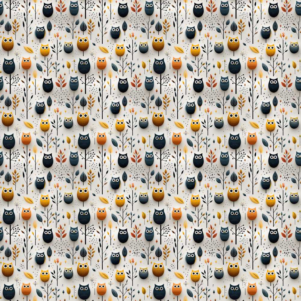Simple Cute Owl Birds with Autumn Leaves Light Background