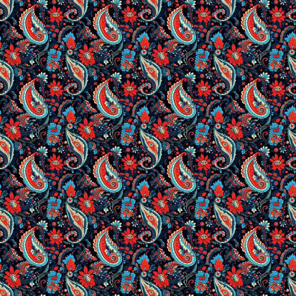 Bold Paisley Floral Pattern with Dark Blue Background Wildflower